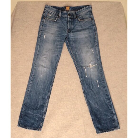 BOSS Hugo Boss Orange 63 Slim Fit Denim Jeans Distressed Men's Actual 32X33 - Picture 1 of 16